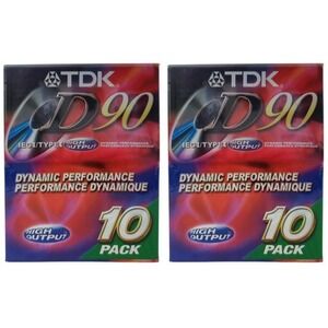 TDK D90 Dynamic Performance IEC I Type I High Output Blank Cassette Tapes 2x10